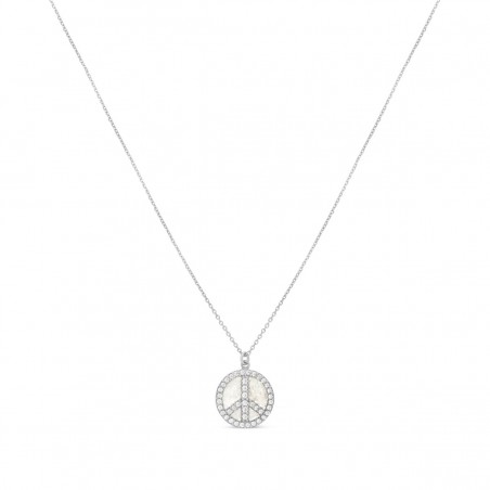 RHODIUM-PLATED PENDENT PEACE WITH WHITE ENAMEL